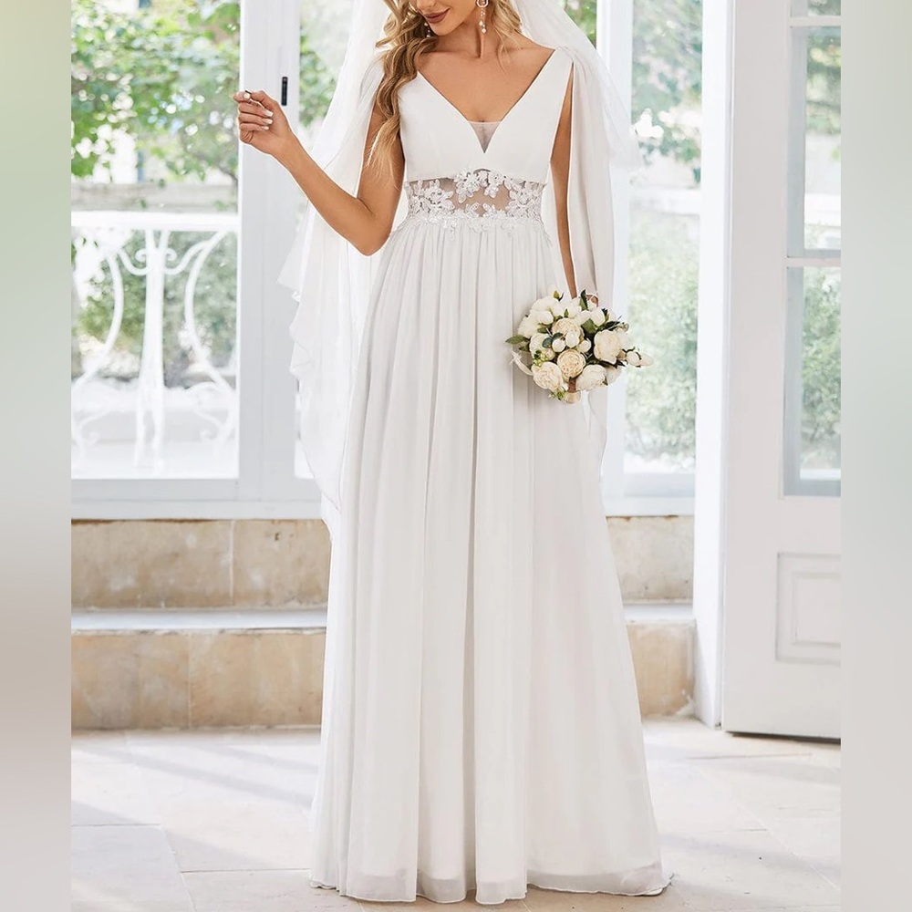Ever Pretty Women's Dress Illusion V-Neck Cape Sleeveless A-Line Wedding Dress